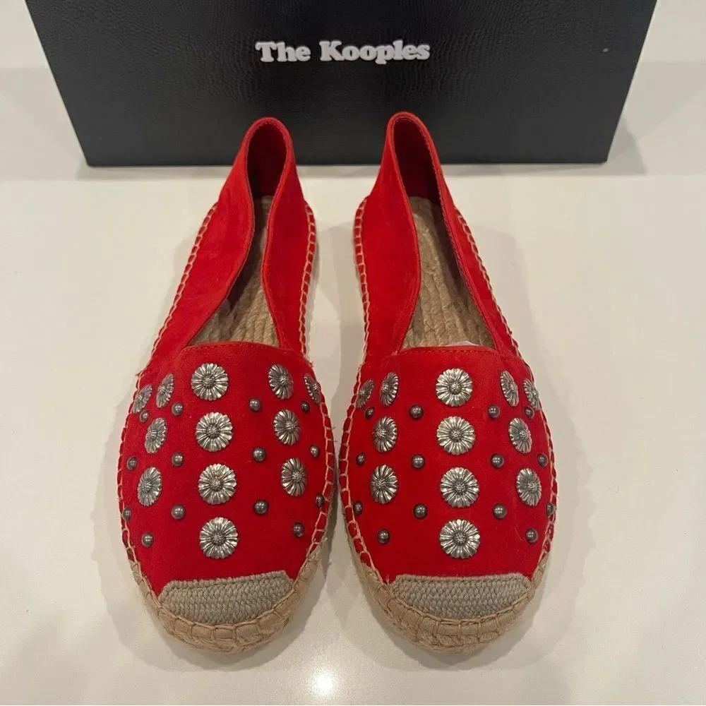 The Kooples Suede Leather And Embrode espadrille shoes NIB size 37